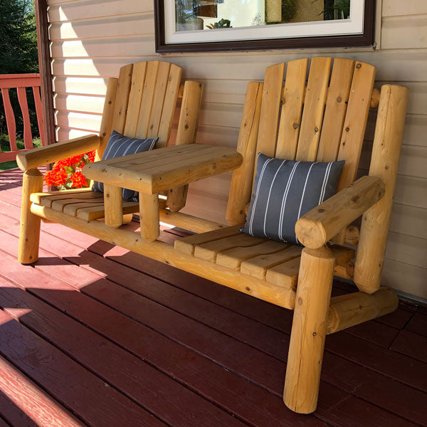 Dundalk Leisurecraft Canadian Timber - Adirondack Log Gossip Bench with Table - L234