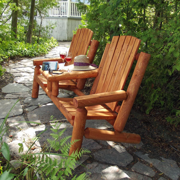 Dundalk Leisurecraft Canadian Timber - Adirondack Log Gossip Bench with Table - L234