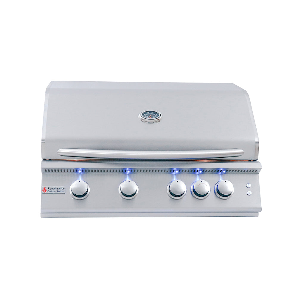 Renaissance Cooking Systems - 32" Premier Grill W/ Rear Burner & Blue LEDs - RJC32AL/RJC32AL LP