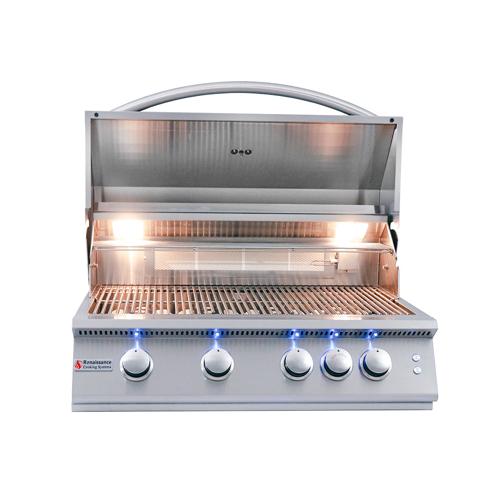 Renaissance Cooking Systems - 32" Premier Grill W/ Rear Burner & Blue LEDs - RJC32AL/RJC32AL LP