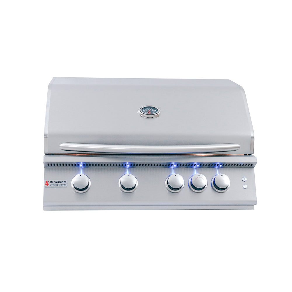 Renaissance Cooking Systems - 32" Premier Grill W/ Rear Burner & Blue LEDs - RJC32AL/RJC32AL LP